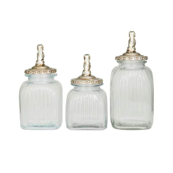 Set Of 3 Decorative Traditional Glass Bottle Jars With Stoppers