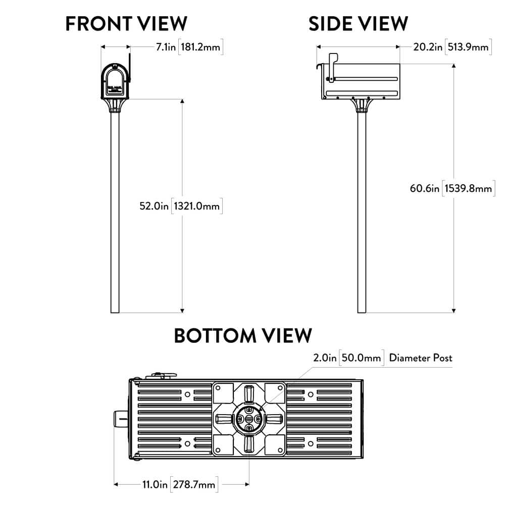 Black Steel Post Mount Mailbox and Post Kit