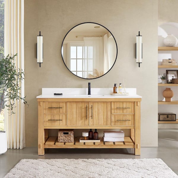 Paris 60 in.W x 22 in.D x 34 in.H Single Sink Bath Vanity in Acacia Classic Gray with Pure White Quartz Stone Top