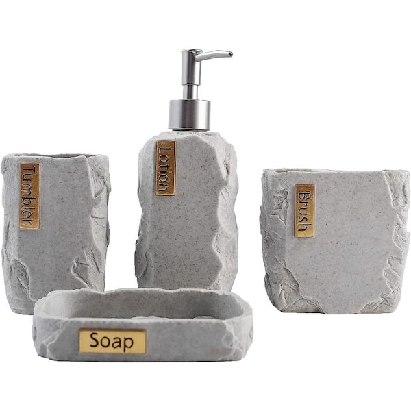 Bathroom Accessories Set 4-Pieces Resin Gift Set Apartment Necessities  Silver