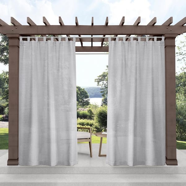 EXCLUSIVE HOME Miami Cloud Grey Solid Sheer Hook-and-Loop Tab Indoor/Outdoor Curtain, 54 in. W x 84 in. L (Set of 2)
