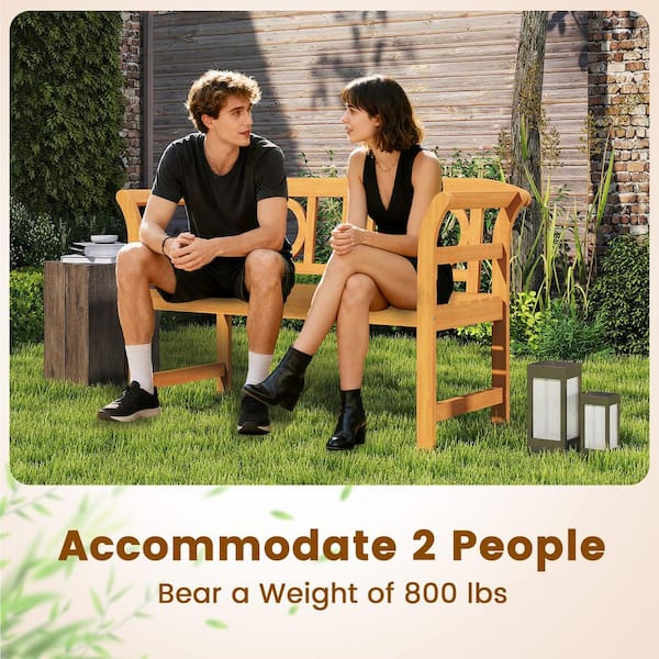 Gymax 47 in. Outdoor Wood Loveseat Bench w/Curved Armrests for