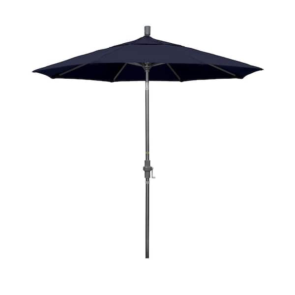 California Umbrella 7.5 ft. Hammertone Grey Aluminum Market Patio Umbrella Collar Tilt Crank Lift in Navy Blue Pacifica