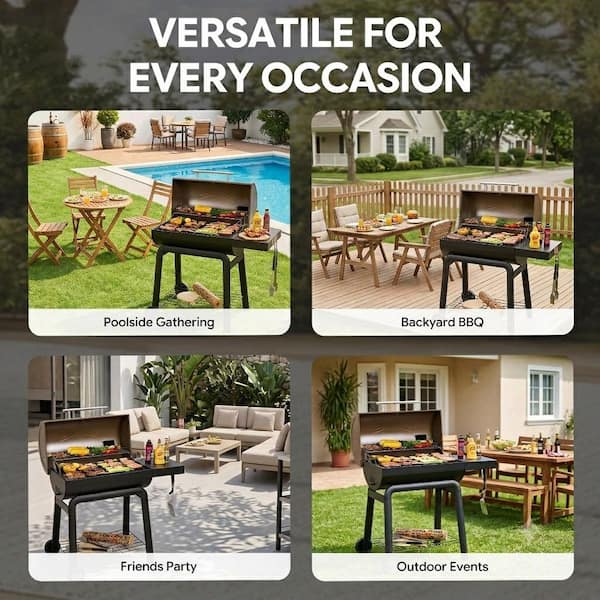 FEASTO 43 in. Barrel Charcoal Grill with Built in Thermometer and