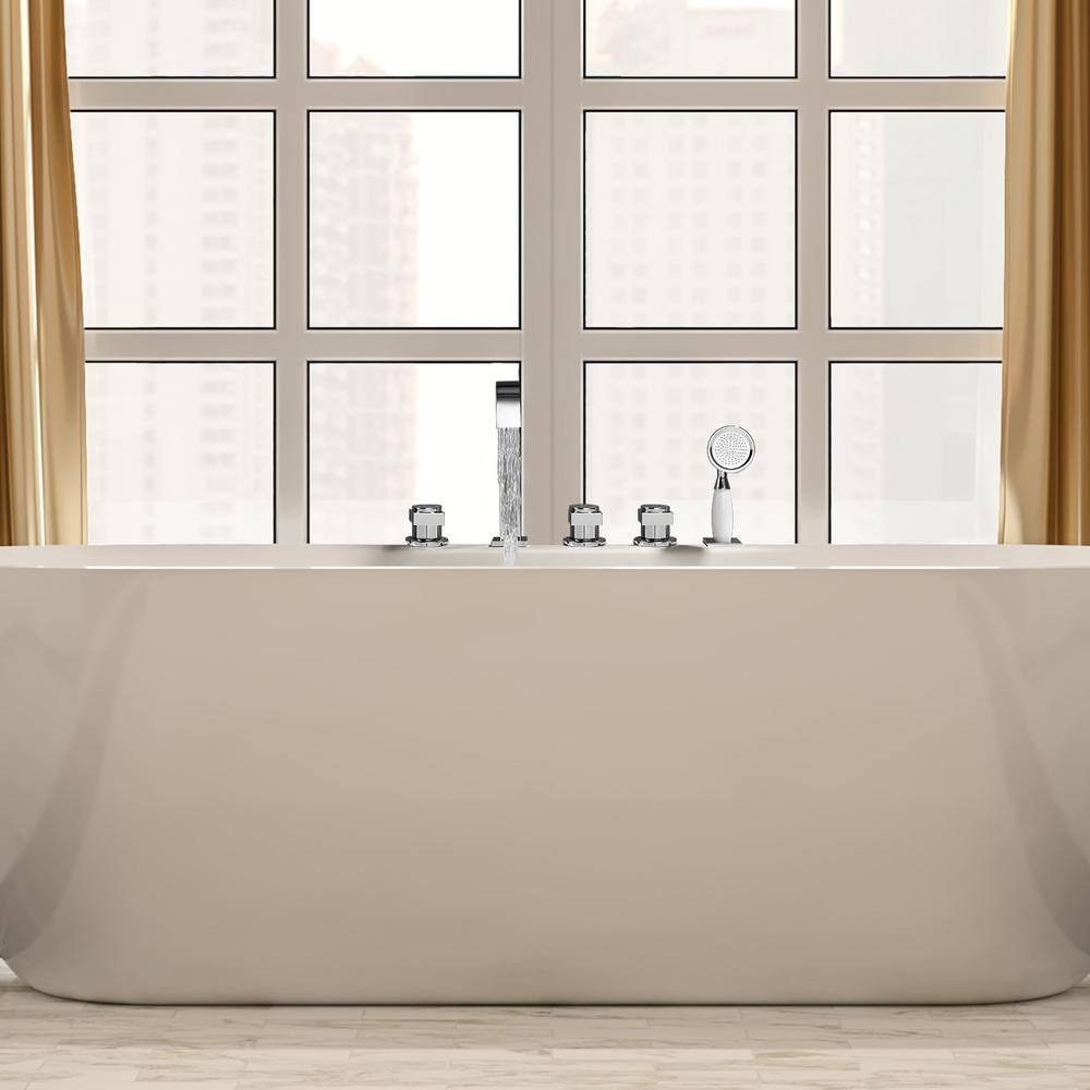 Polished Chrome Triple Handle Deck-Mount Roman Tub Faucet