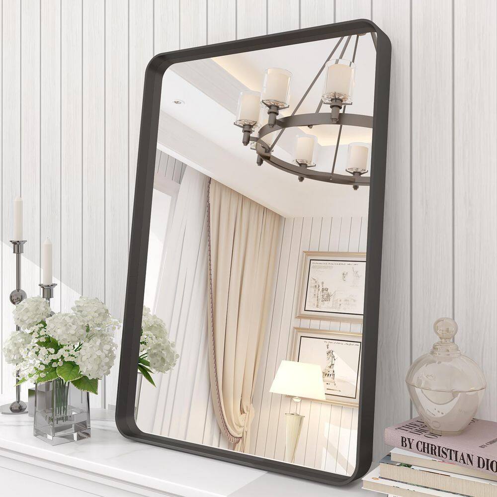 16 in. W x 24 in. H Rectangular Aluminum Alloy Frame Inner Deep Design and Tempered Glass Wall Mirror in Matte Black price history on PriceWatchPro