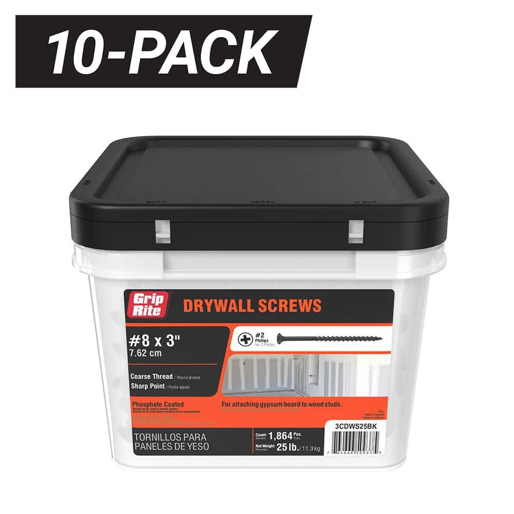 10-Pack #8 x 3 in. Phillips Bugle Head Coarse Thread Sharp Point Drywall Screws (25 lbs. / 18640-Piece) price history on PriceWatchPro