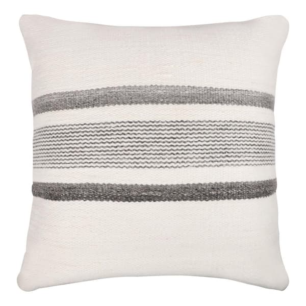 Unbranded Eliza Charcoal/ White Striped Hand-Woven Indoor/Outdoor Polyfilled 20 in. x 20 in. Throw Pillow
