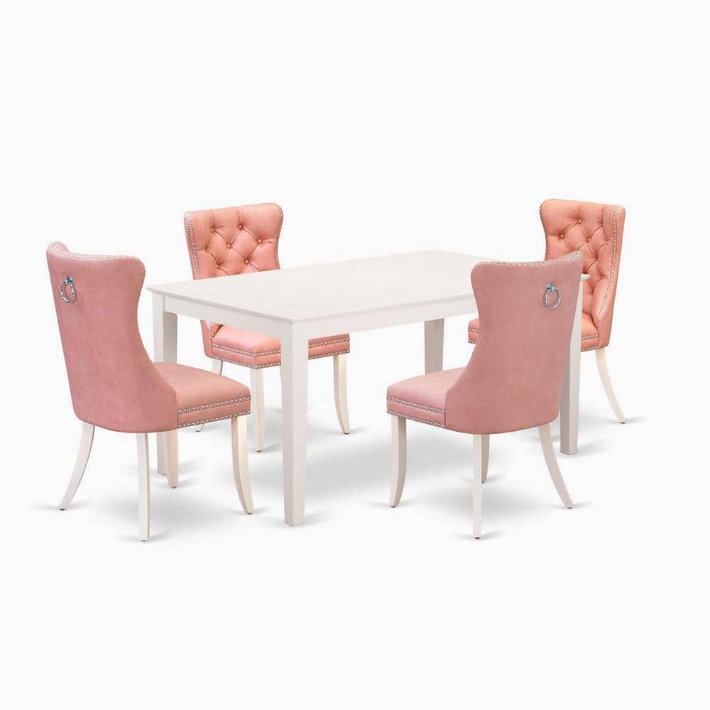 Linen White 5-Piece Wood Dining Set with High Back Chairs