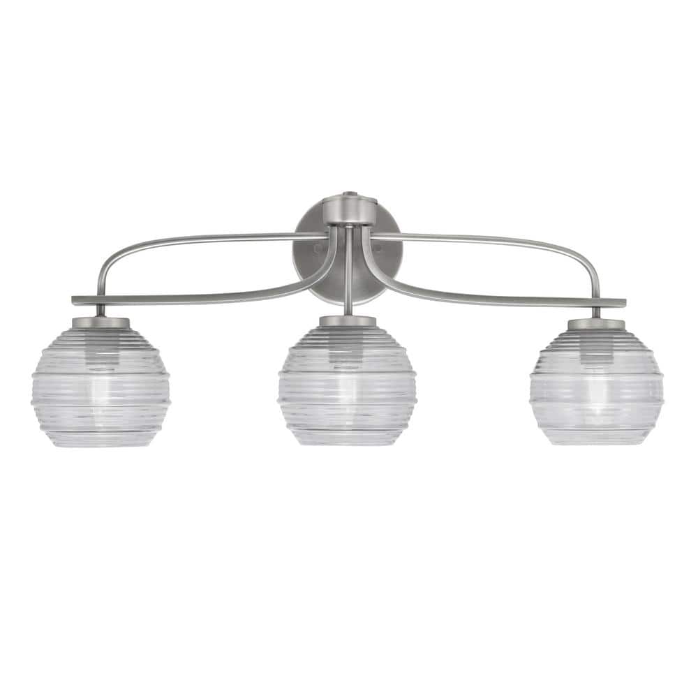 Olympia 27.25 in. 3-Light Graphite Vanity Light Clear Ribbed Glass Shade