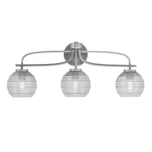 Olympia 27.25 in. 3-Light Graphite Vanity Light Clear Ribbed Glass Shade