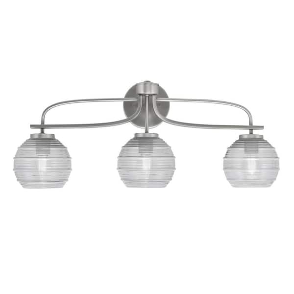 Unbranded Olympia 27.25 in. 3-Light Graphite Vanity Light Clear Ribbed Glass Shade