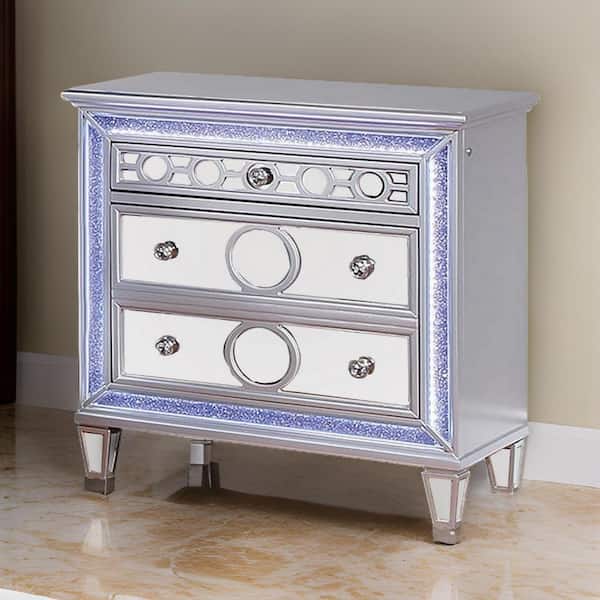 Benjara 29.25 in. Silver 3-Drawers Wooden Nightstand