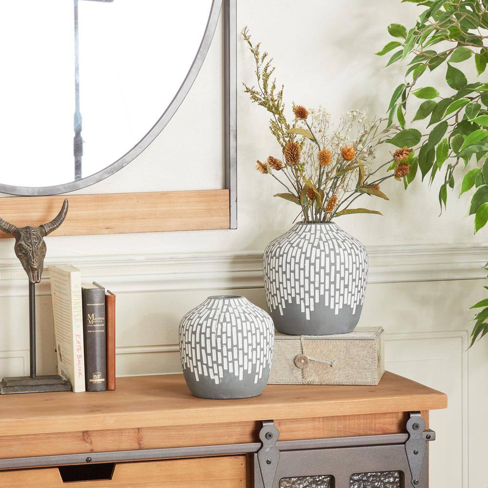 Contemporary Ceramic Bud Vase Set, Medium Gray, 10.6" Round
