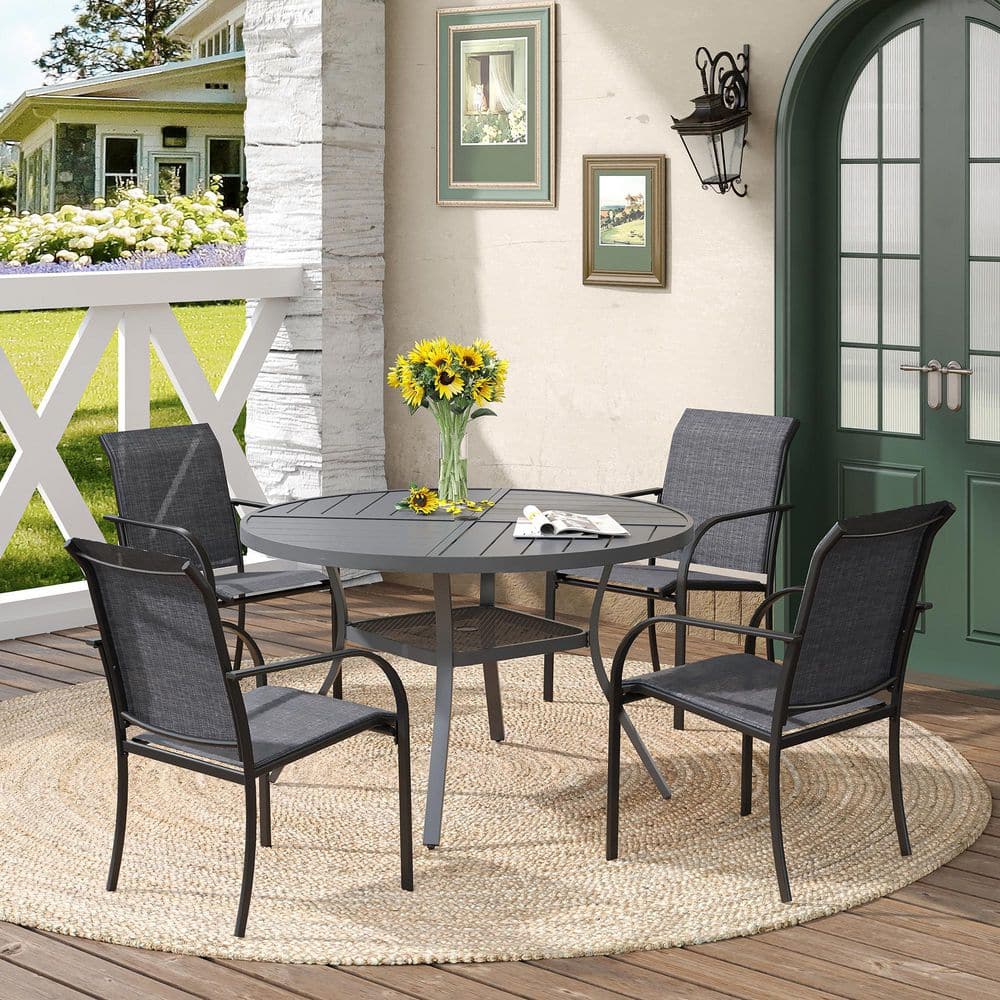 5-Piece Outdoor Patio Dining Set with 40.6 in. Grey Round Table and 4-Grey Dining Chairs price history on PriceWatchPro