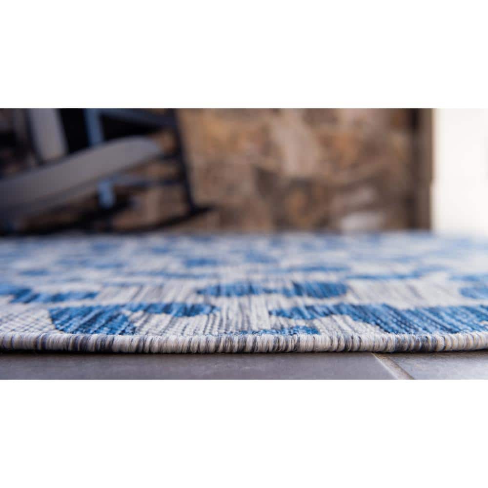 Modern Abstract Blue Outdoor Rug 5' x 8' Synthetic Flatweave