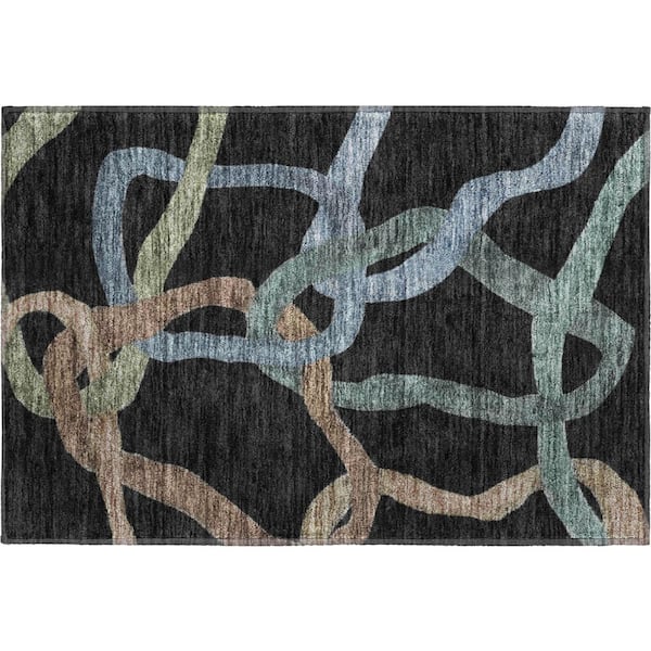 Mayfield Premium Machine Washable Abstract AMF2394 Black 2 ft. x 3 ft. Accent Rug