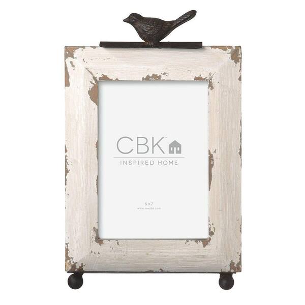 Filament Design Sundry 1-Opening 5 in. x 7 in. Distressed Ivory Picture Frame with Bird Stand (Set of 2)