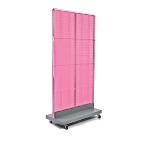 60 in. H x 32 in. W 2-Sided Double Pegboard Floor Display On Wheeled Base in Pink
