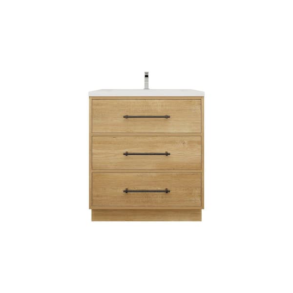 Victoria 30 in. W x 20 in. D x 35 in. H Single Sink Freestanding Bath Vanity in Oak with White Acrylic Top