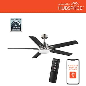 Greenhaven 60 in. White Color Changing LED Brushed Nickel Smart Ceiling Fan with Light and Remote Powered by Hubspace