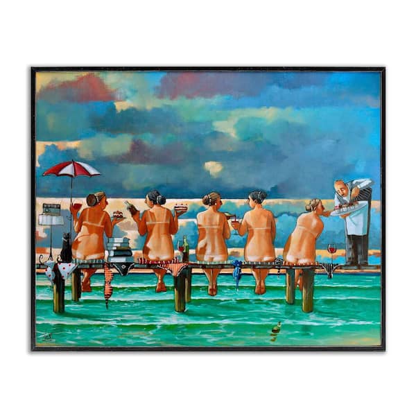 Stupell Industries Women on Dock with Tan Lines by Ronald West 1-Piece Black Framed People Giclee Art Print 30 in. x 24 in.