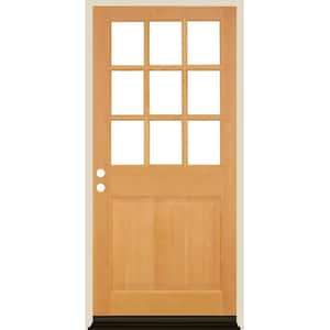 36 in. x 80 in. 9-Lite with Beveled Glass Right Hand Clear Stain Douglas Fir Prehung Front Door