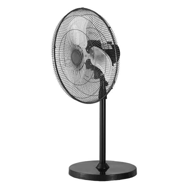 18 in. Industrial Pedestal Fan, 90° Oscillating, Adjustable Height and 3 Speeds, High Power Floor Fan Black