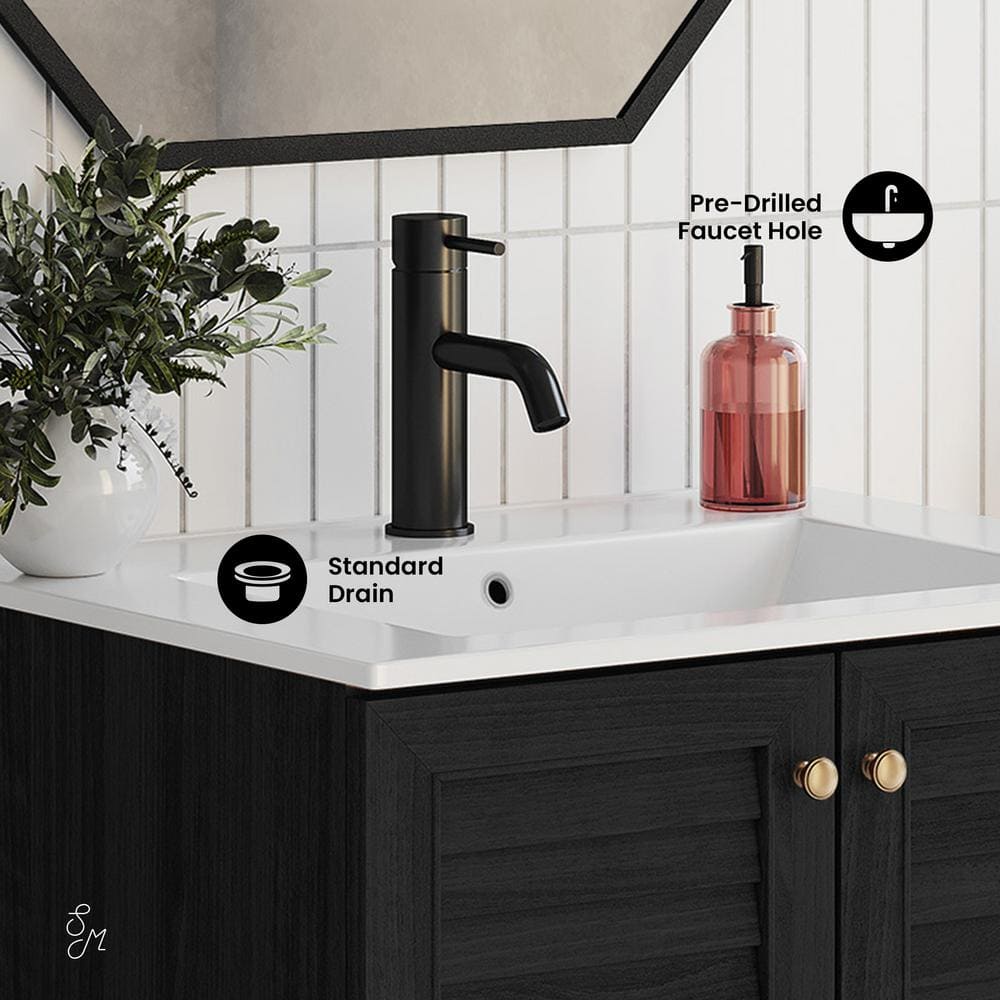 Bron 24" Black Oak Freestanding Bathroom Vanity with White Sink Top