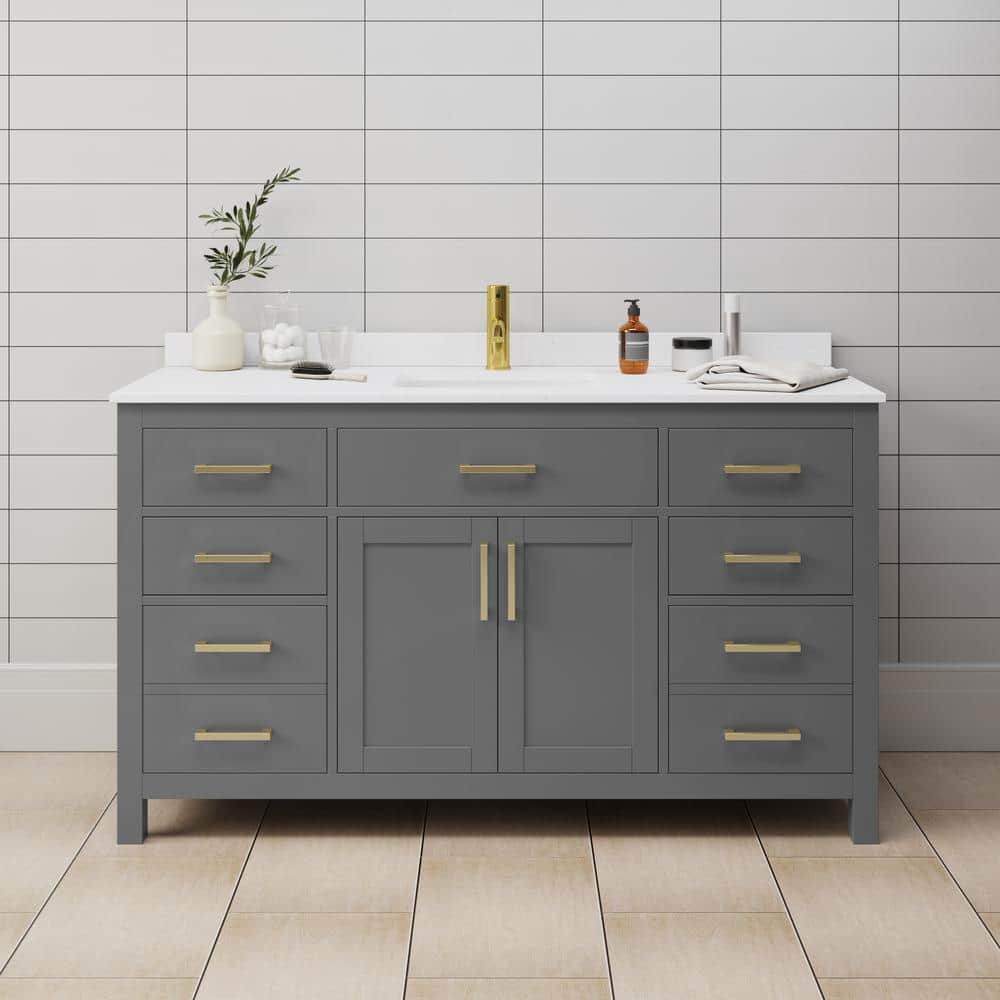 Beckett 60 in. W x 22 in. D x 35 in. H Single Sink Bathroom Vanity in Dark Gray with White Cultured Marble Top price history on PriceWatchPro