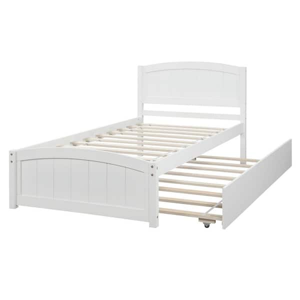White Wood Frame Twin Platform Bed with Trundle