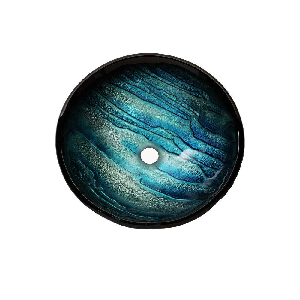 Ice-Blue Glass Vessel Sink with Chrome Faucet