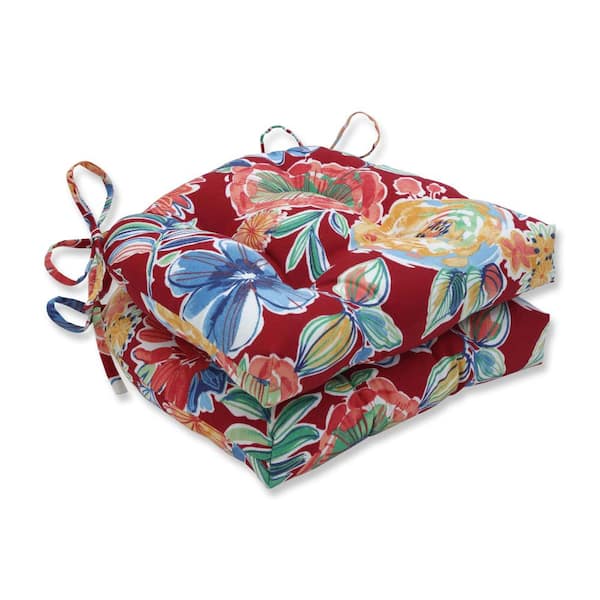 Pillow Perfect Floral 17.5 x 17 Outdoor Dining Chair Cushion in Red/Blue/Green (Set of 2)
