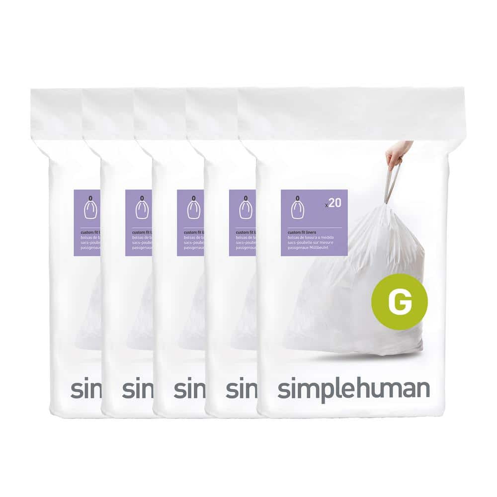 simplehuman Code G Custom Fit Drawstring Trash Bags in Dispenser Packs, 100 Count, 30 Liter / 8 Gallon, White