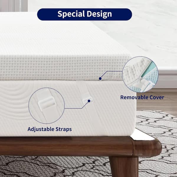 Subrtex 4 Inch Covered Gel-Infused Memory Foam Bed Mattress Topper
