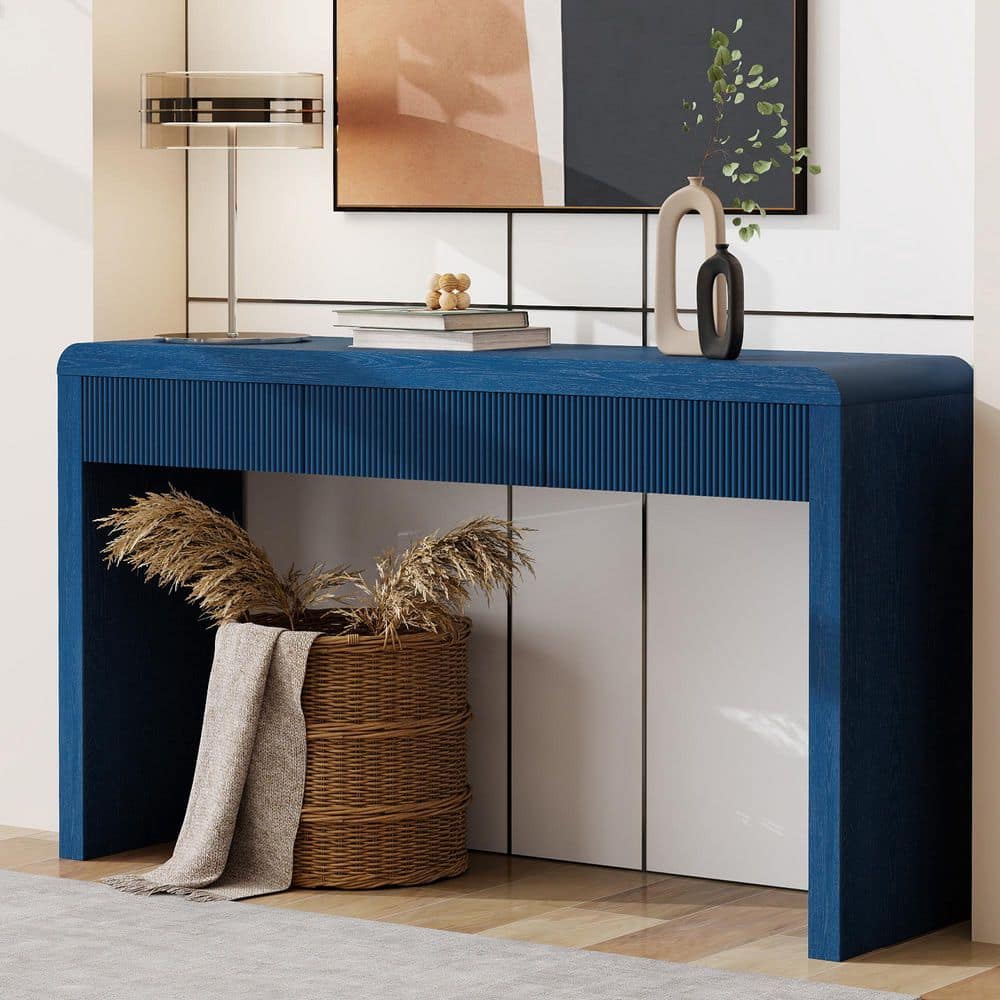 Harper & Bright Designs 55.1 in. Navy Rectangle Rustic Solid Wood ...
