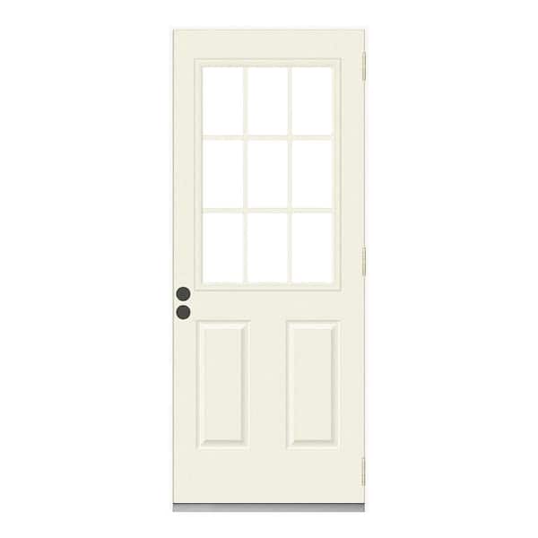 JELD-WEN 32 in. x 80 in. 9 Lite Primed Fiberglass Prehung Left-Hand Outswing Front Door
