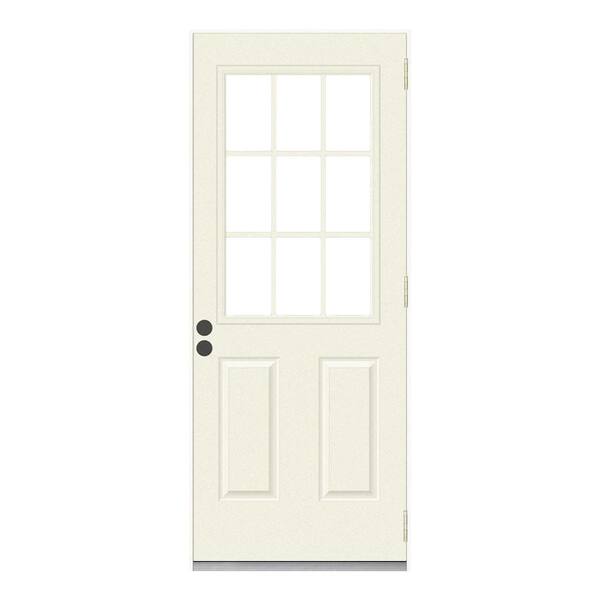 JELD-WEN 36 in. x 80 in. 9 Lite Primed Fiberglass Prehung Left-Hand Outswing Front Door