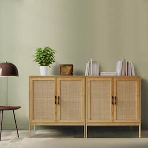 Yellow Bamboo 31.4 in. W Sideboard Buffet Accent Storage Cabinet with Rattan Doors