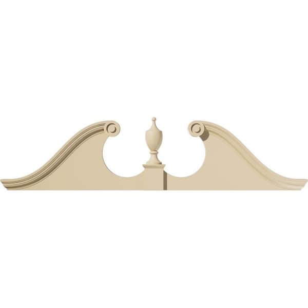 74 in. W x 18-1/2 in. H x 2-3/4 in. P Rams Head Signature Urethane Pediment (Urn Ships Unattached in Box), Primed Tan