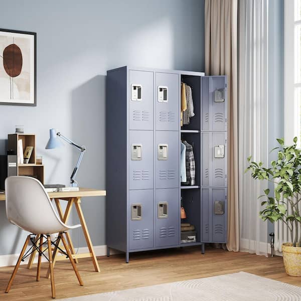 cadeninc 72 in. H 3-Tier Metal Lockers in Gray with 9-Door and