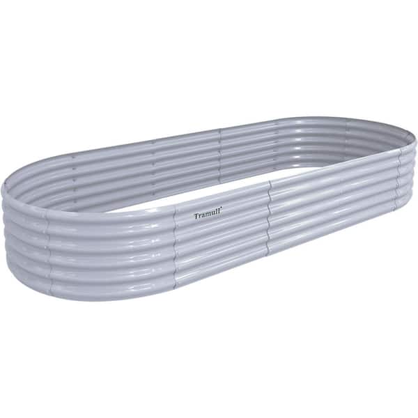 Runesay 96 in. x 36 in. x 18 in. Outdoor Gray Oval Galvanized Steel Metal Raised Garden Bed for Vegetables Flowers Herbs