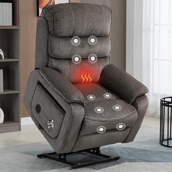aisword Boss Oversized Dual OKIN Motor Chenille Recliner Chair with Massage, Heating, Wireless charging and Cup Holder - Grey