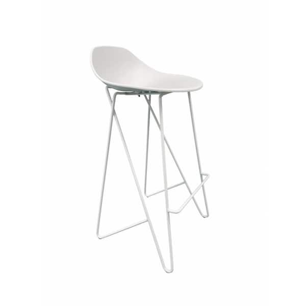 Benjara 30 in. White Backless Metal Bar Stool with Plastic Seat (Set of 2)
