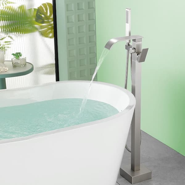 Single-Handle Freestanding Claw Foot Tub Faucet with Hand Shower in Brushed Nickel