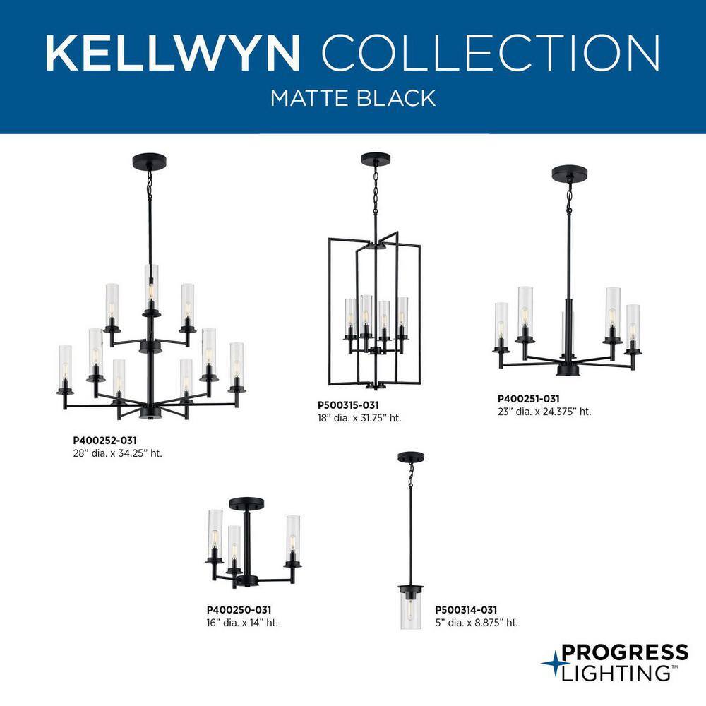Kellwyn Matte Black and Clear Glass Mini-Pendant Light
