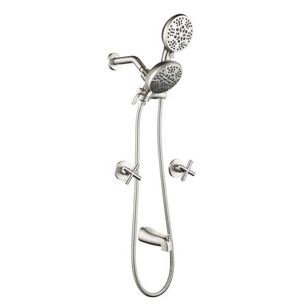 Miscool Ami Double Handle 7-Spray Tub and Shower Faucet 1.8 GPM with Dual Shower Head in. Brushed Nickel (Valve Included)