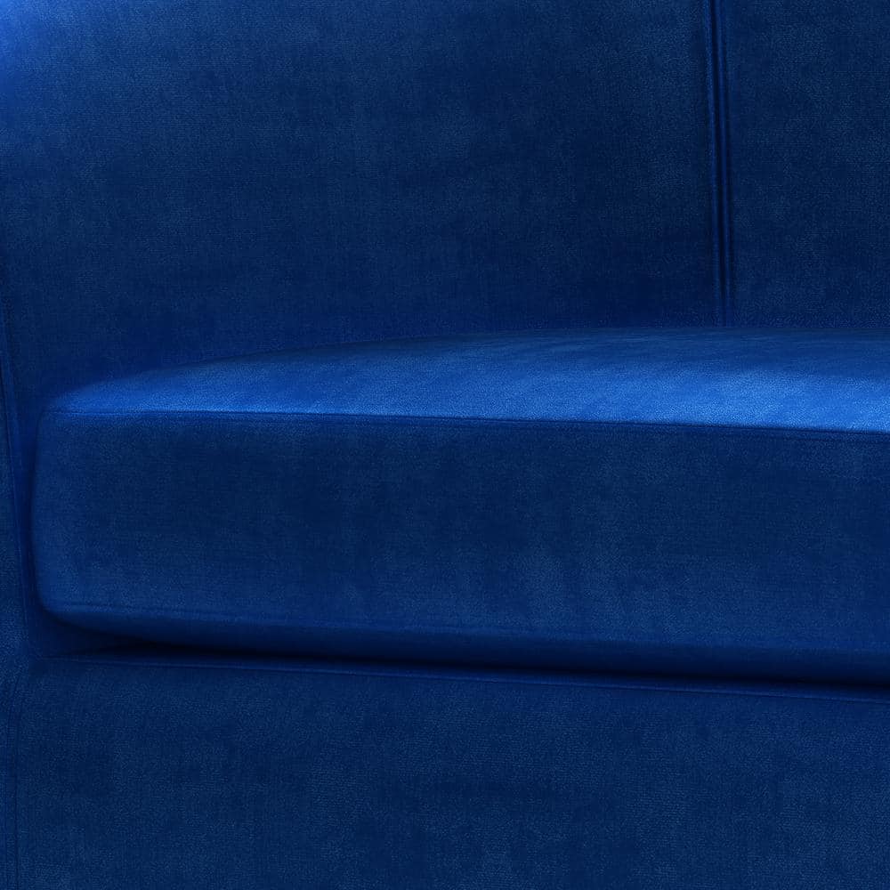 Austin Blue Velvet Barrel Accent Chair with Wood Legs