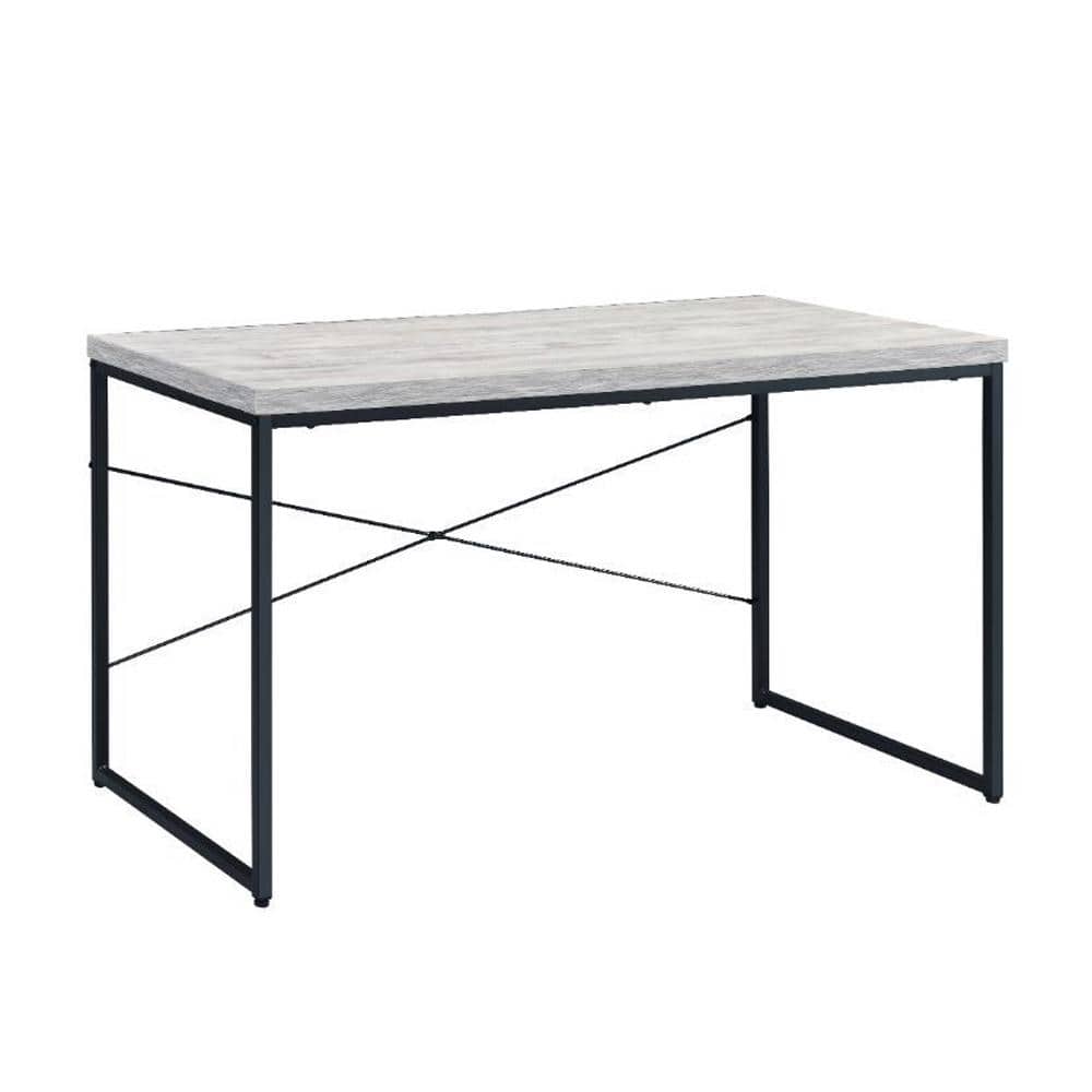 Antique White and Black Wood Writing Desk with Filing Cabinet
