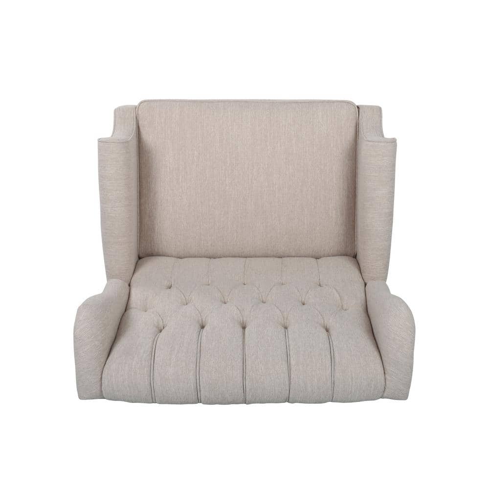 Handcrafted Birch Wood Oversized Beige Recliner with Dark Brown Legs